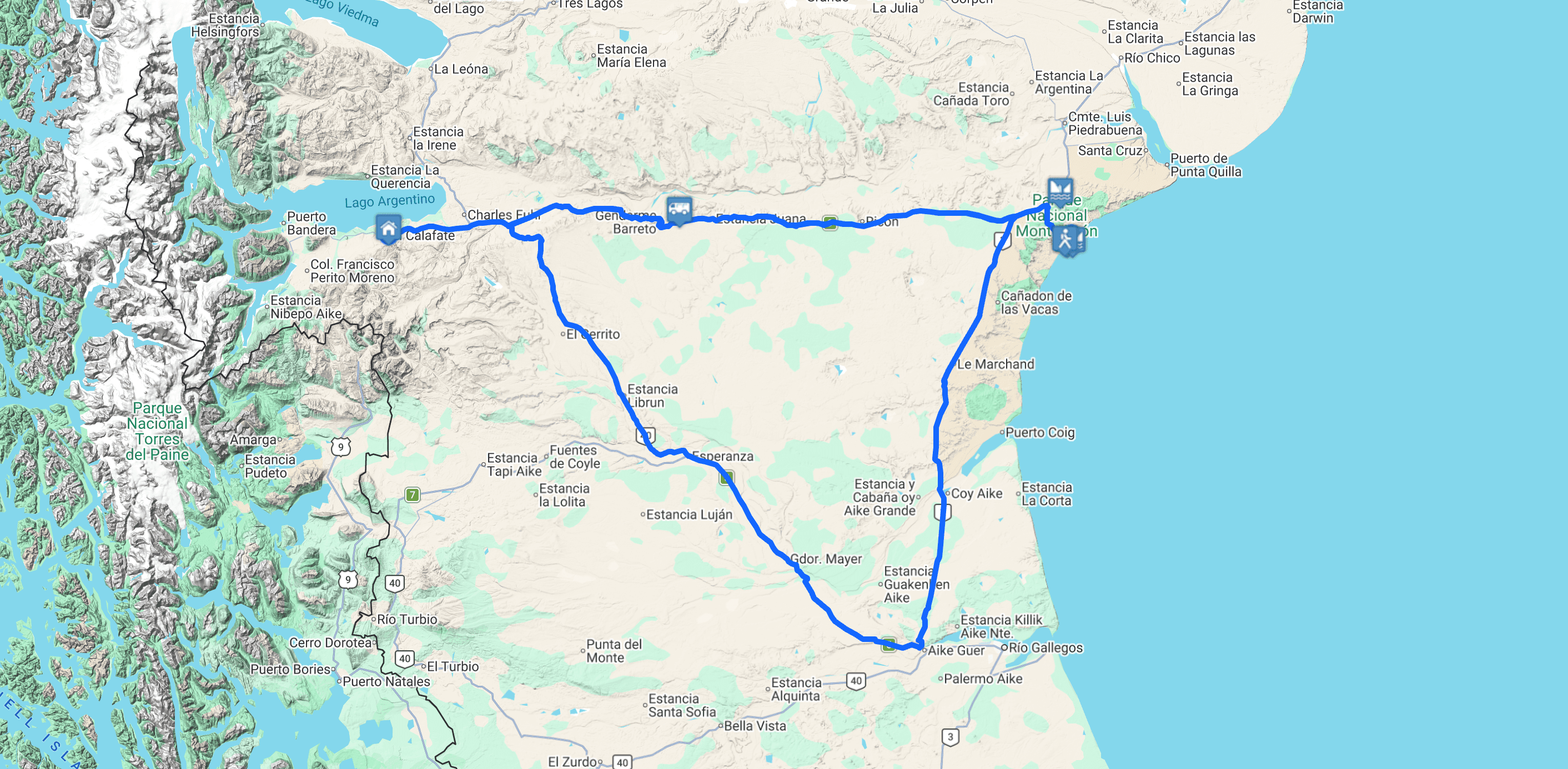Map Monte León 4x4: Lobos y Pingüinos