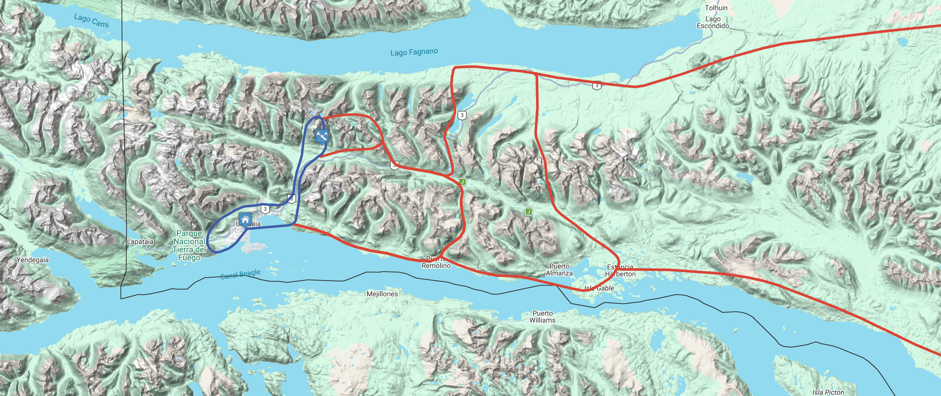 Map Sobrevuelo en Tierra del Fuego
