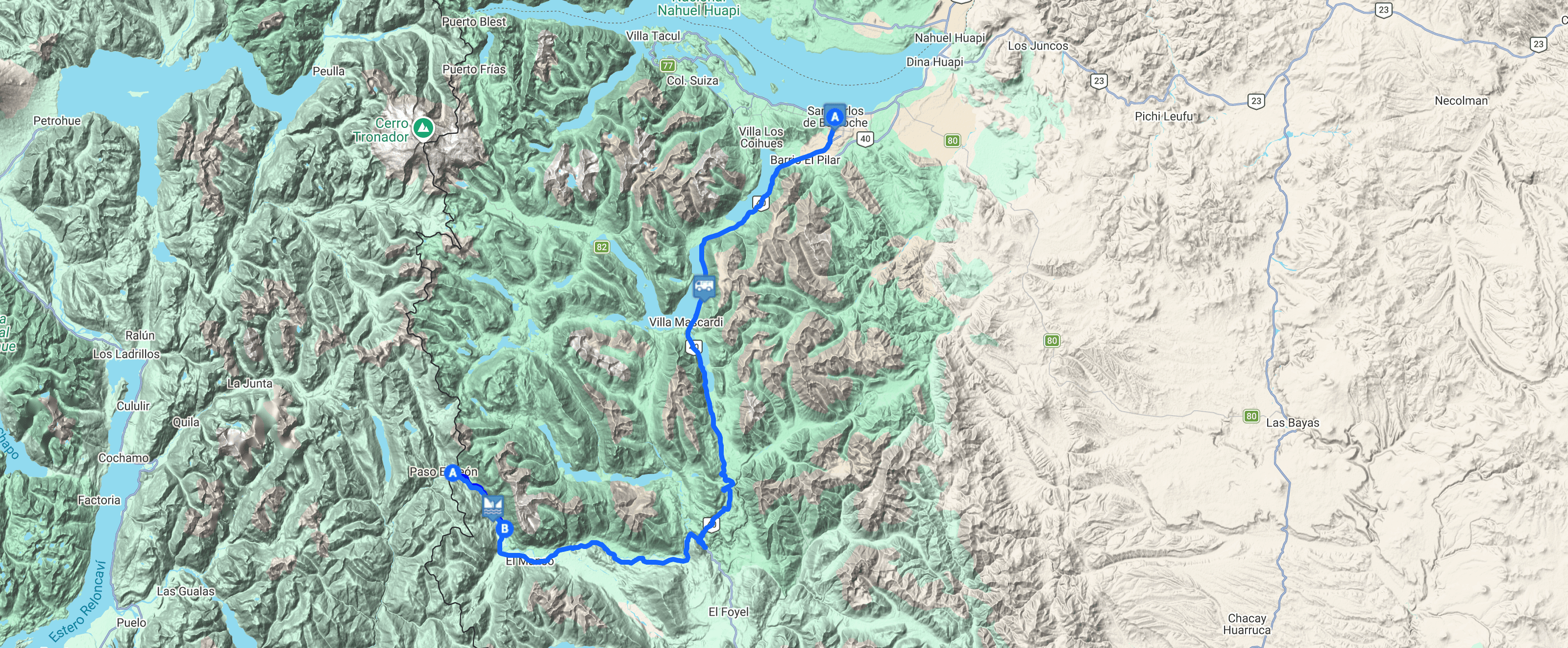 Map Rafting Río Manso: frontera con Chile